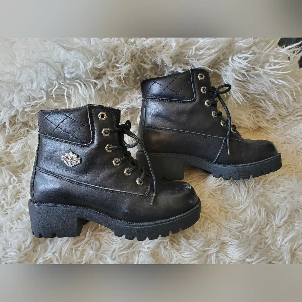 HARLEY DAVIDSON|WOMENS BLACK MOTORCYCLE BOOTS| SIZE 6.5 - Picture 3 of 12